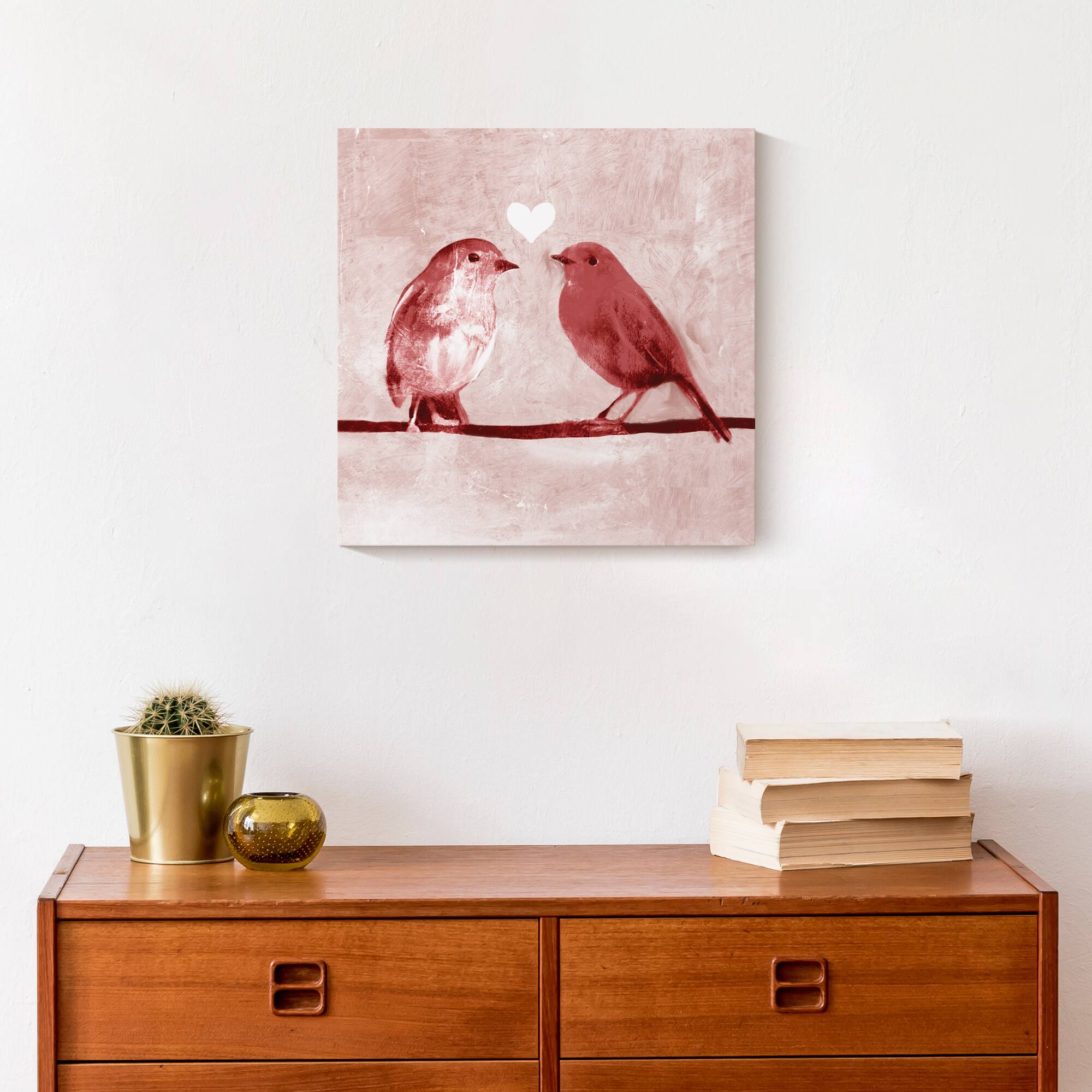 Pink Love Birds 12" x 12" Canvas Wall Art